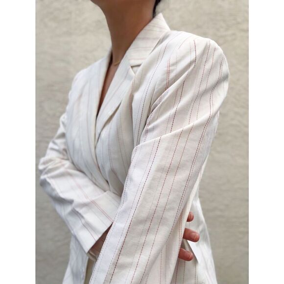 NWOT Rebecca Taylor Tailored Stitched Stripe Blazer Snow Combo Size‎ 10 - Picture 4 of 9